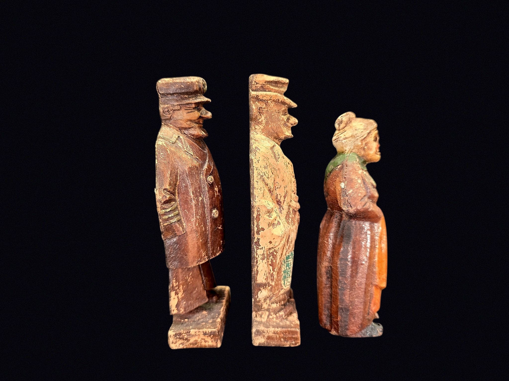 Carved Polychrome Wood Folk Figures Lot of 3