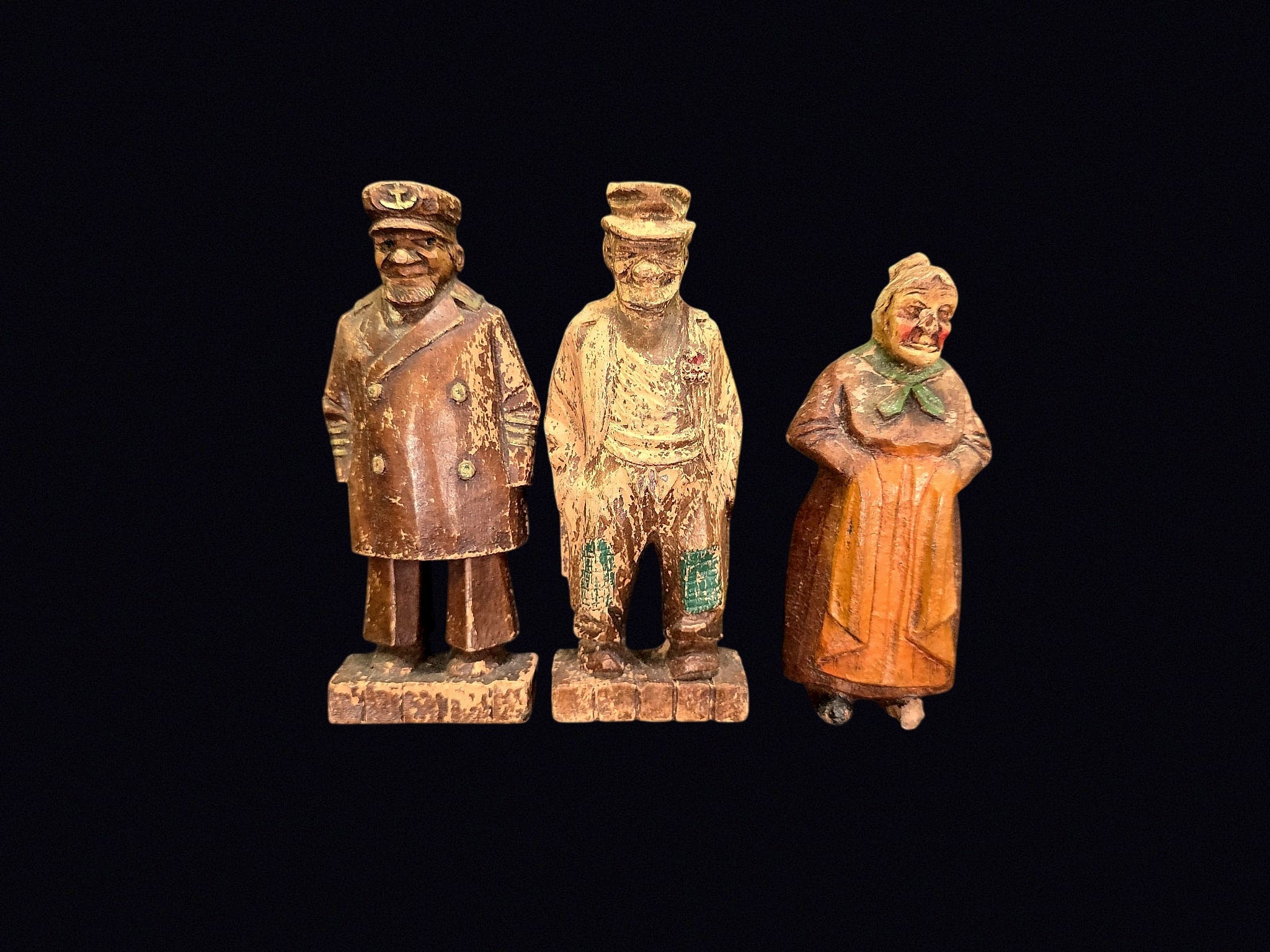 Carved Polychrome Wood Folk Figures Lot of 3