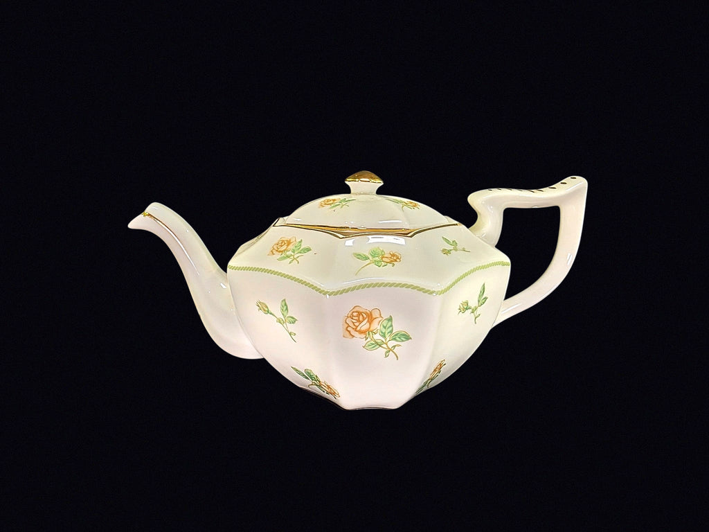 Porcelain Paneled Teapot Yellow Rose Mid-20thC