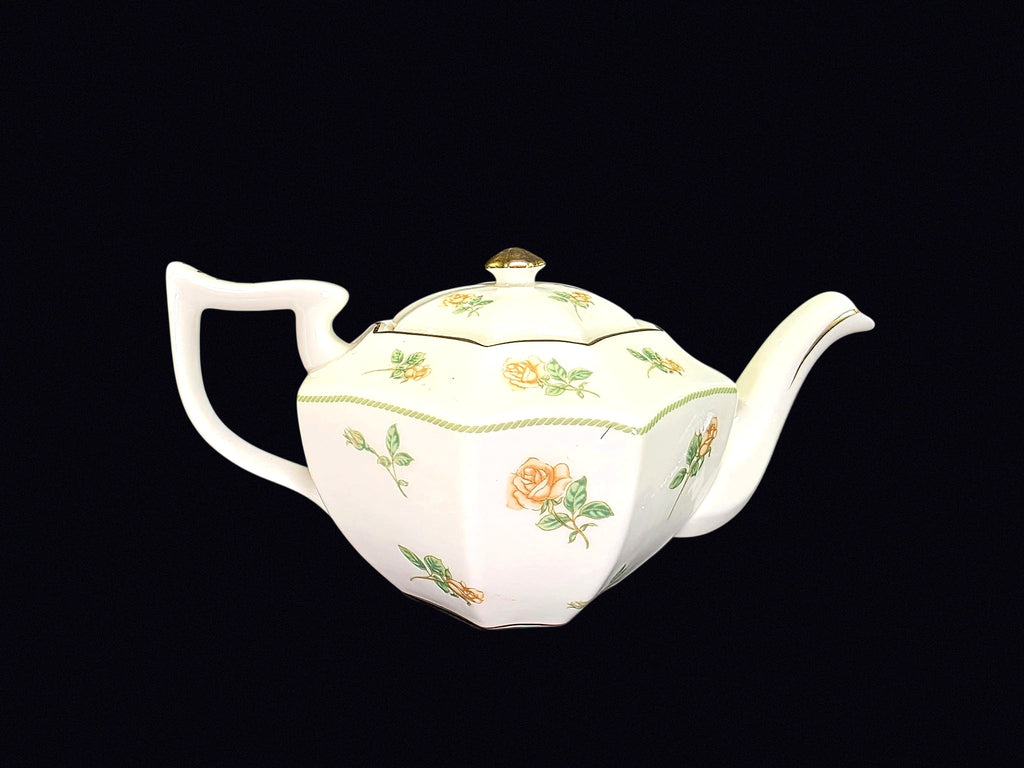 Porcelain Paneled Teapot Yellow Rose Mid-20thC