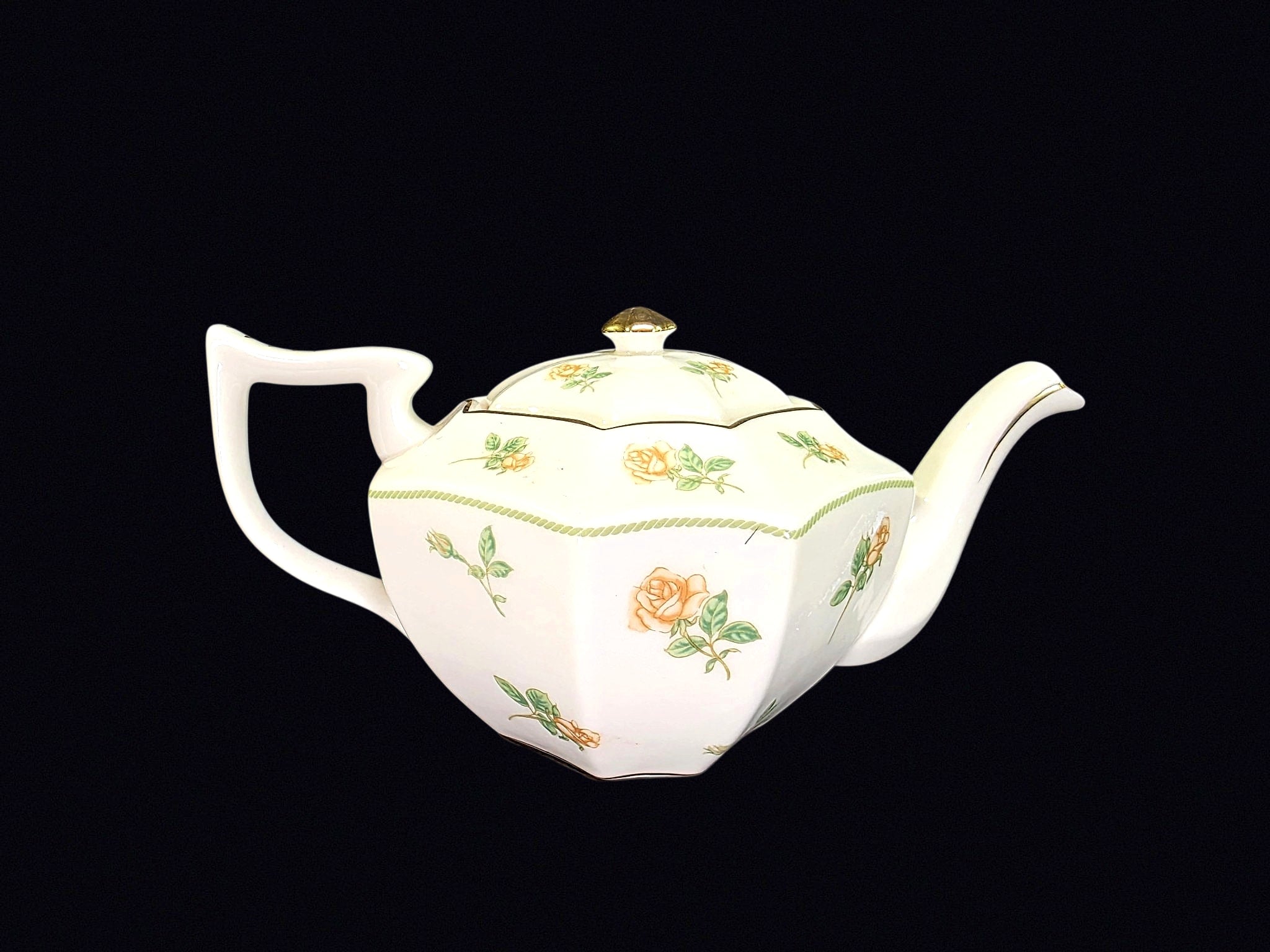Porcelain Paneled Teapot Yellow Rose Mid-20thC