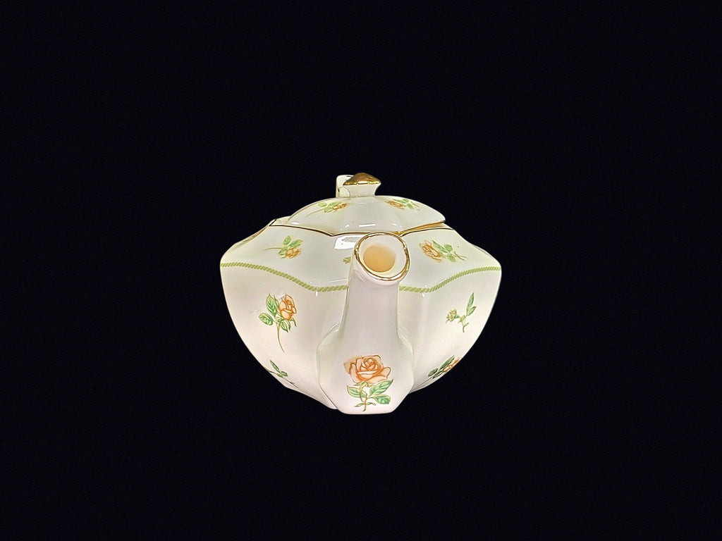 Porcelain Paneled Teapot Yellow Rose Mid-20thC