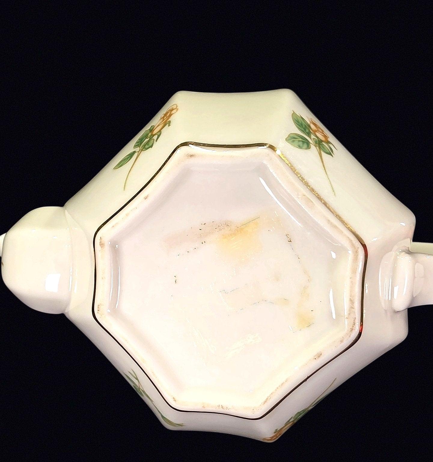 Porcelain Paneled Teapot Yellow Rose Mid-20thC