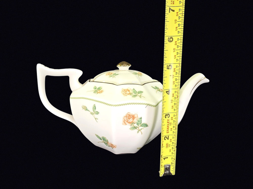 Porcelain Paneled Teapot Yellow Rose Mid-20thC