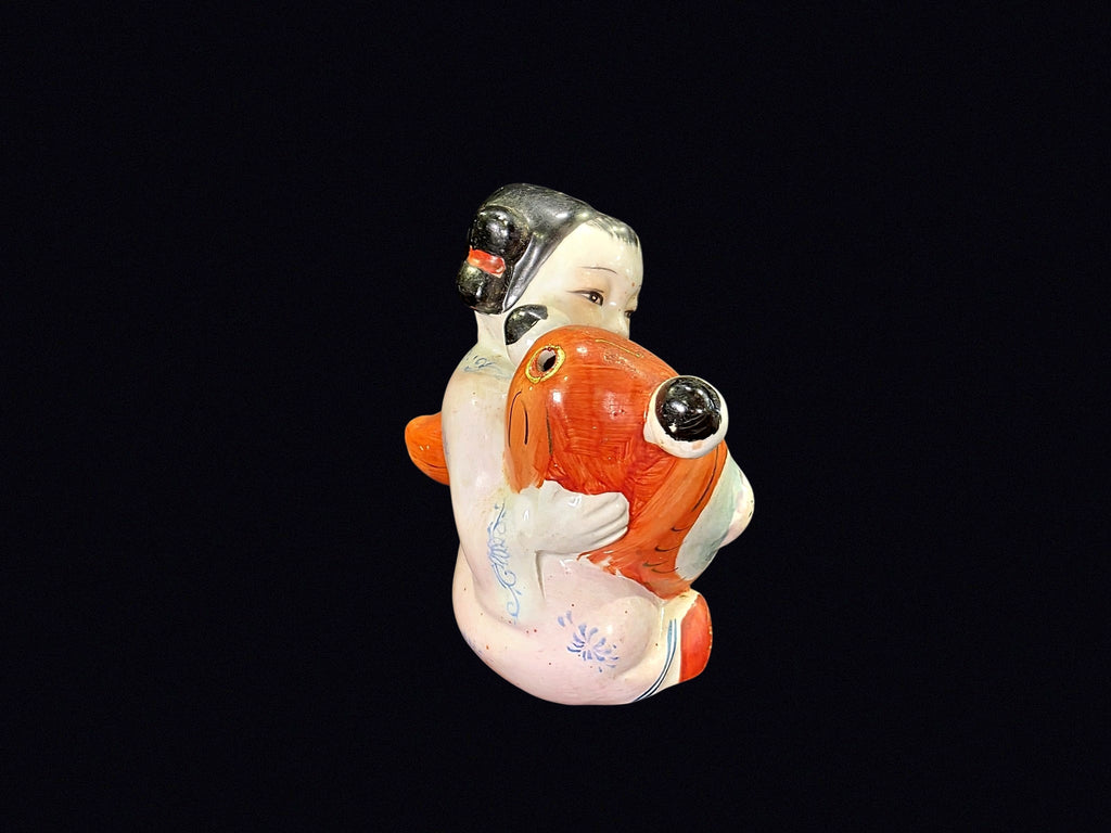 Chinese Porcelain Boy with Carp Figurine