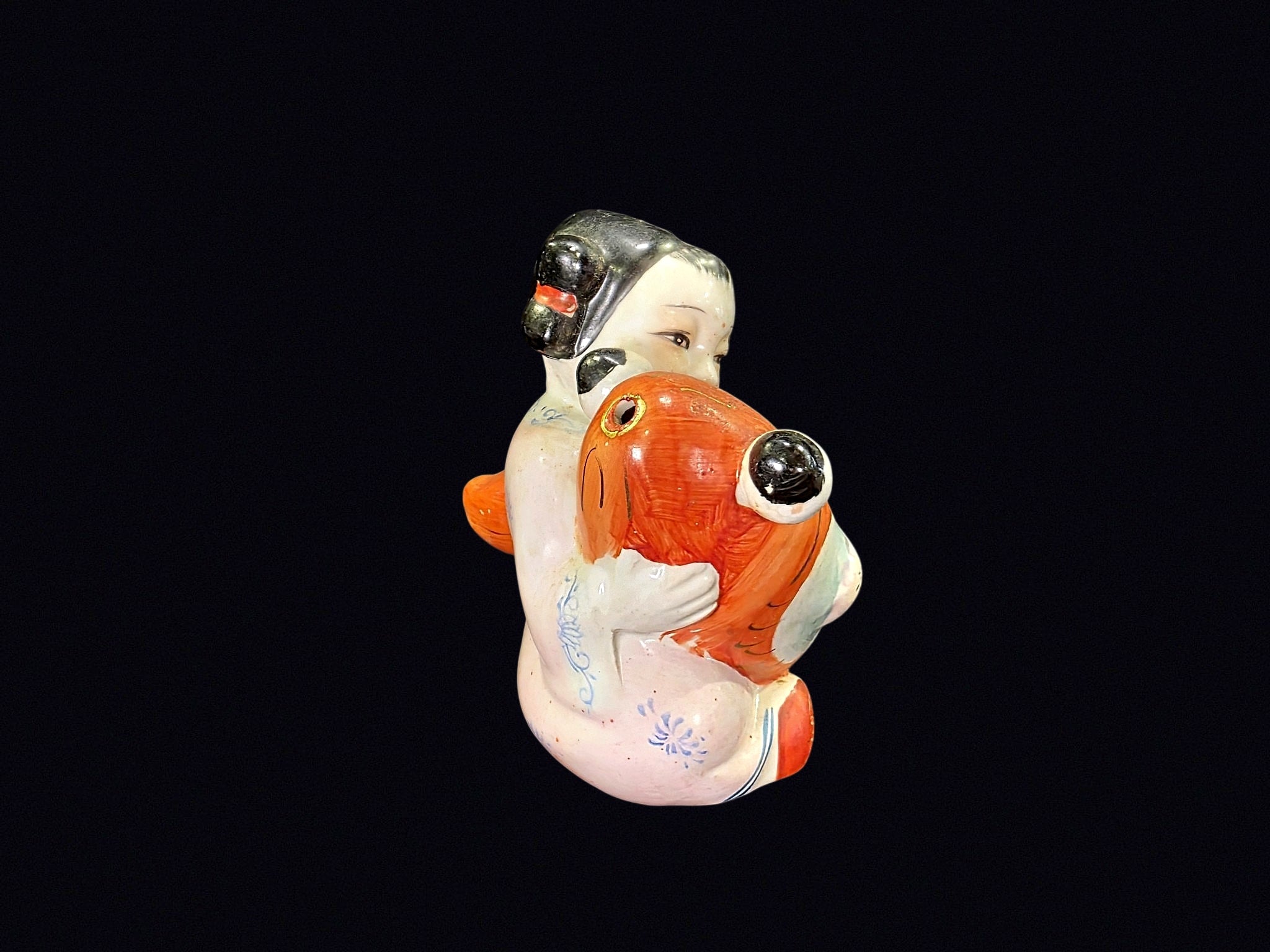 Chinese Porcelain Boy with Carp Figurine