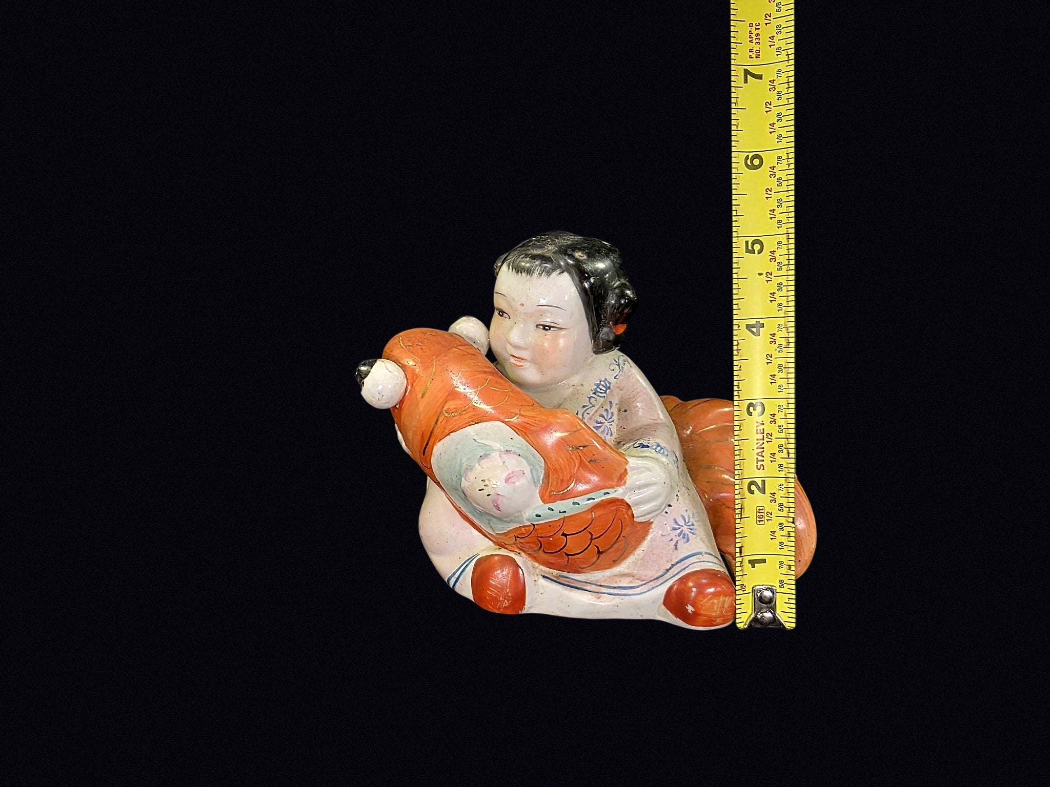 Chinese Porcelain Boy with Carp Figurine