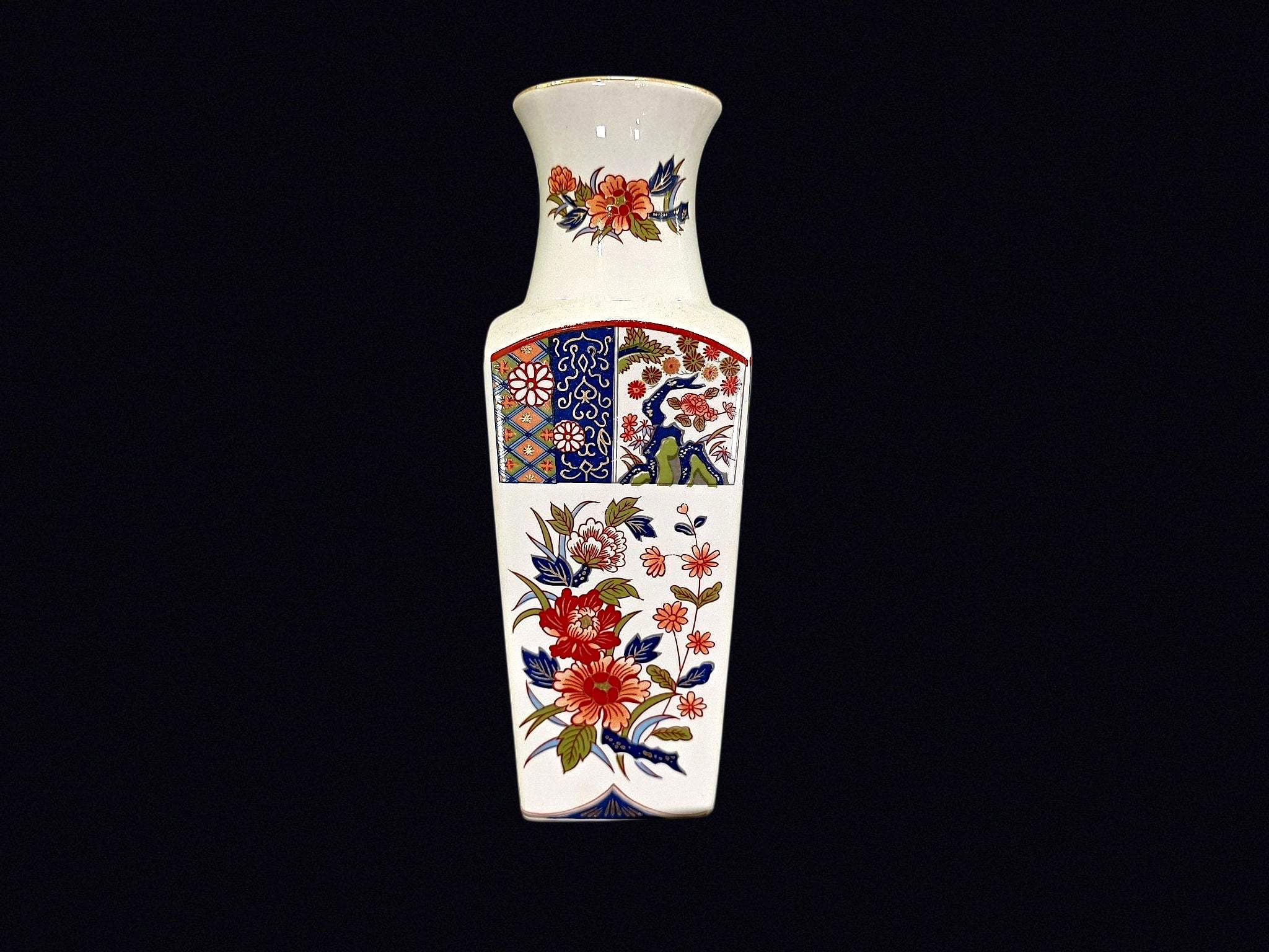 Old Imari Japan Porcelain Square Vase 10.5in