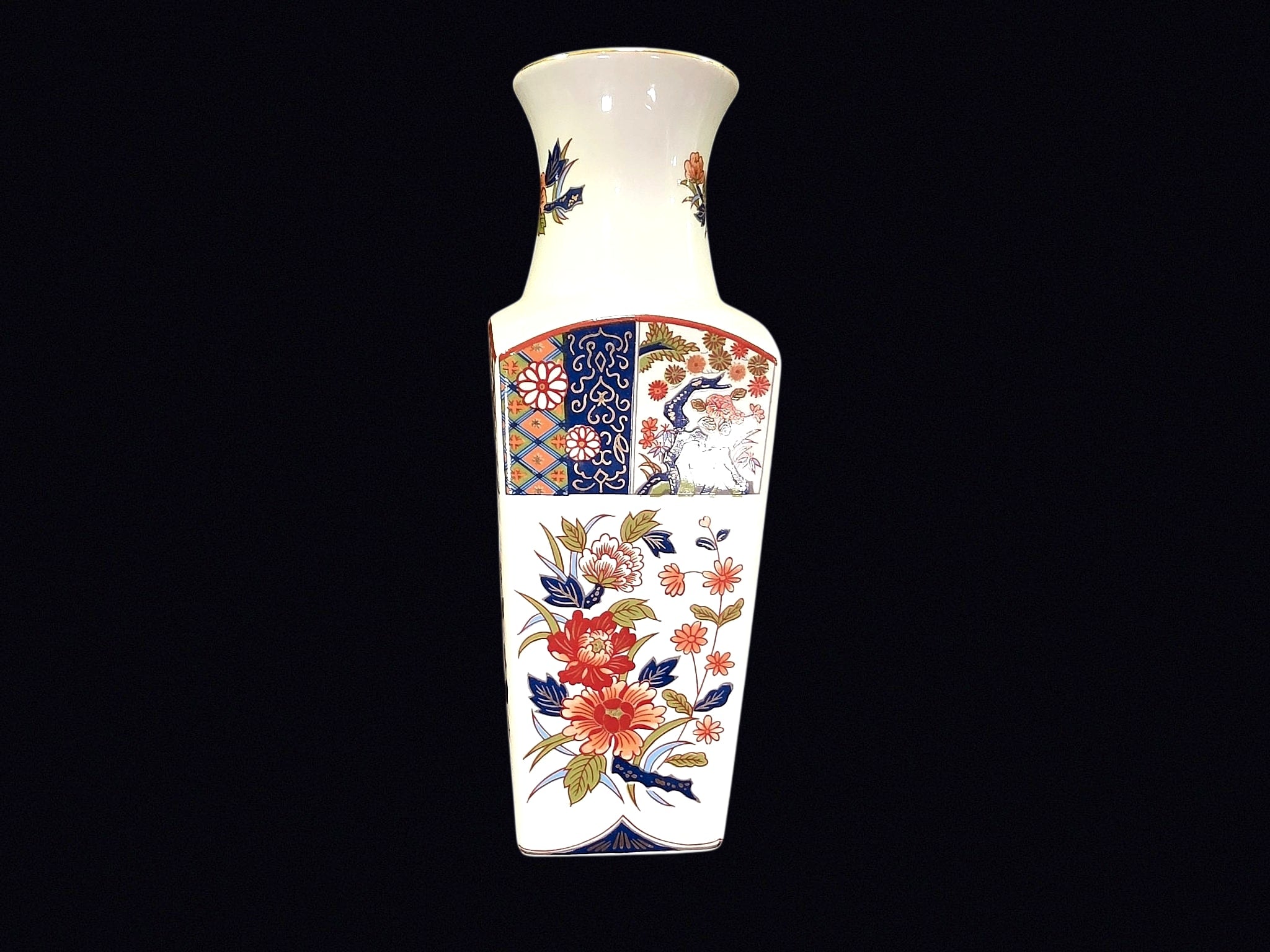 Old Imari Japan Porcelain Square Vase 10.5in