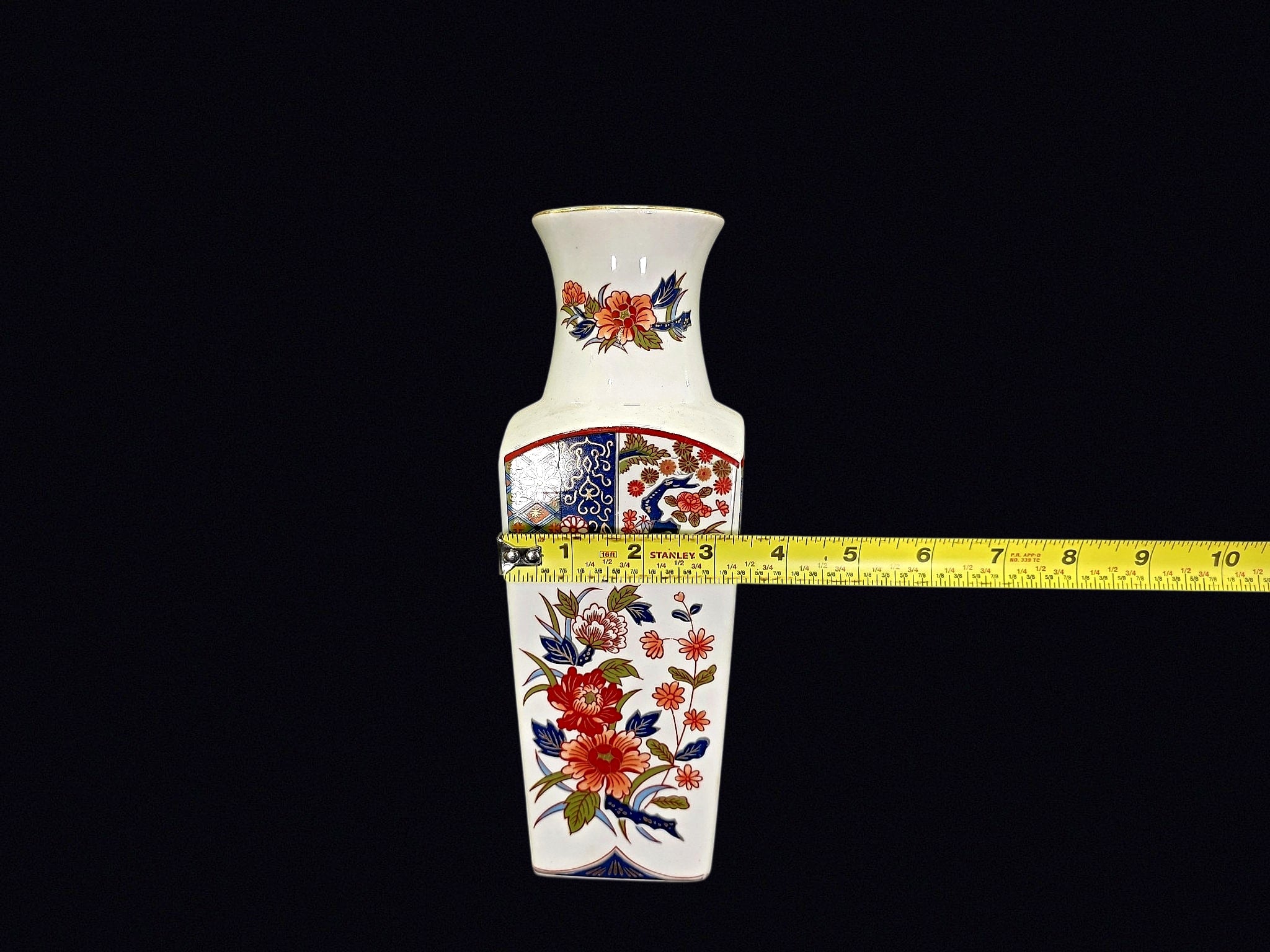 Old Imari Japan Porcelain Square Vase 10.5in