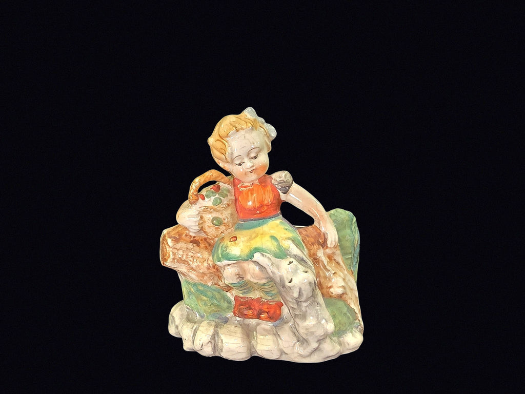 Japan Hummel-Style Girl Lamb Planter c1950s