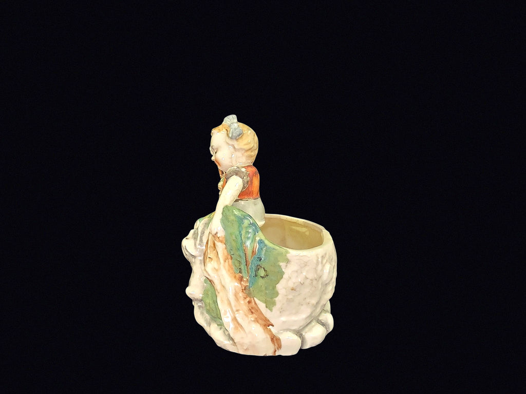 Japan Hummel-Style Girl Lamb Planter c1950s