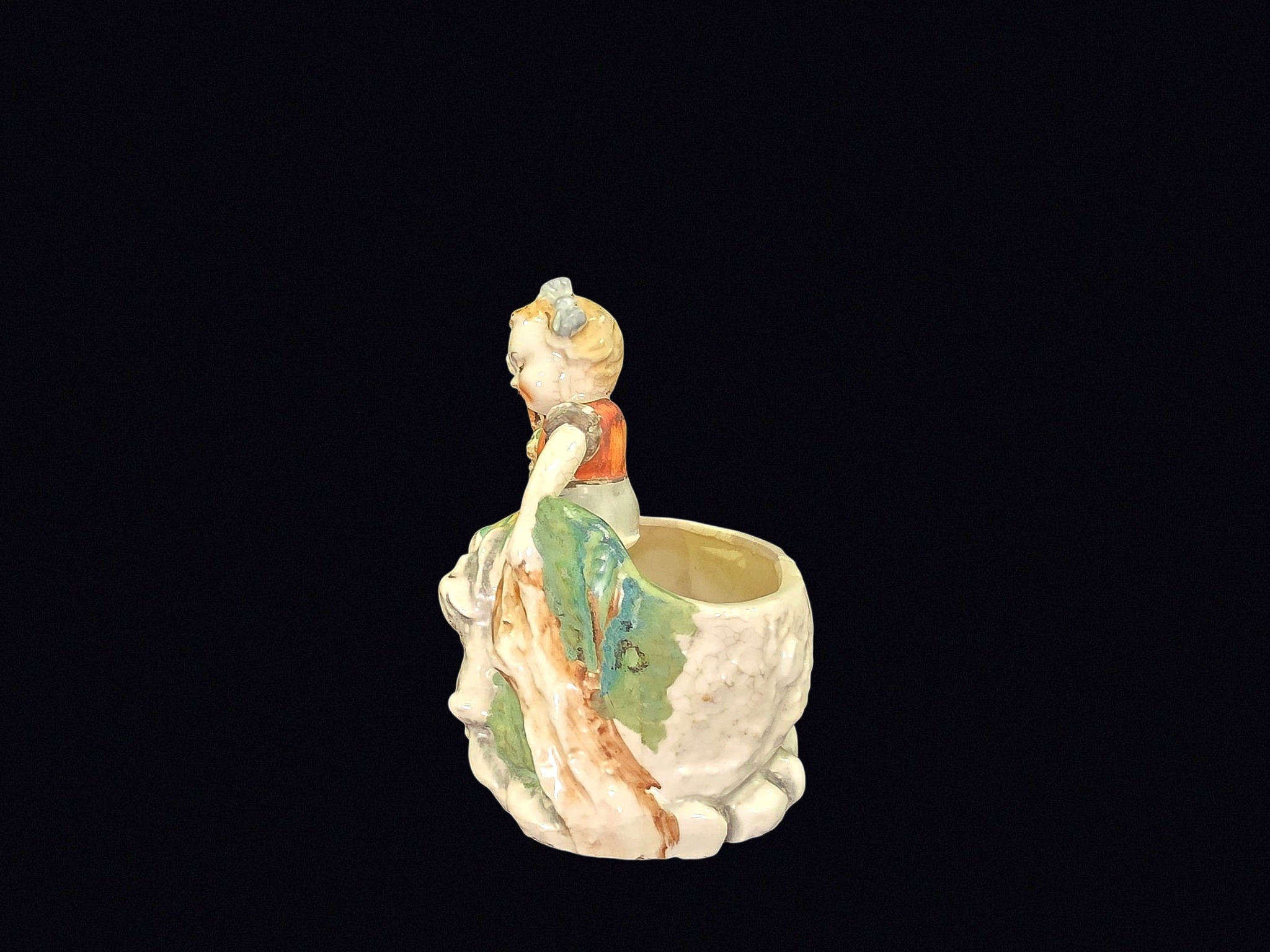 Japan Hummel-Style Girl Lamb Planter c1950s