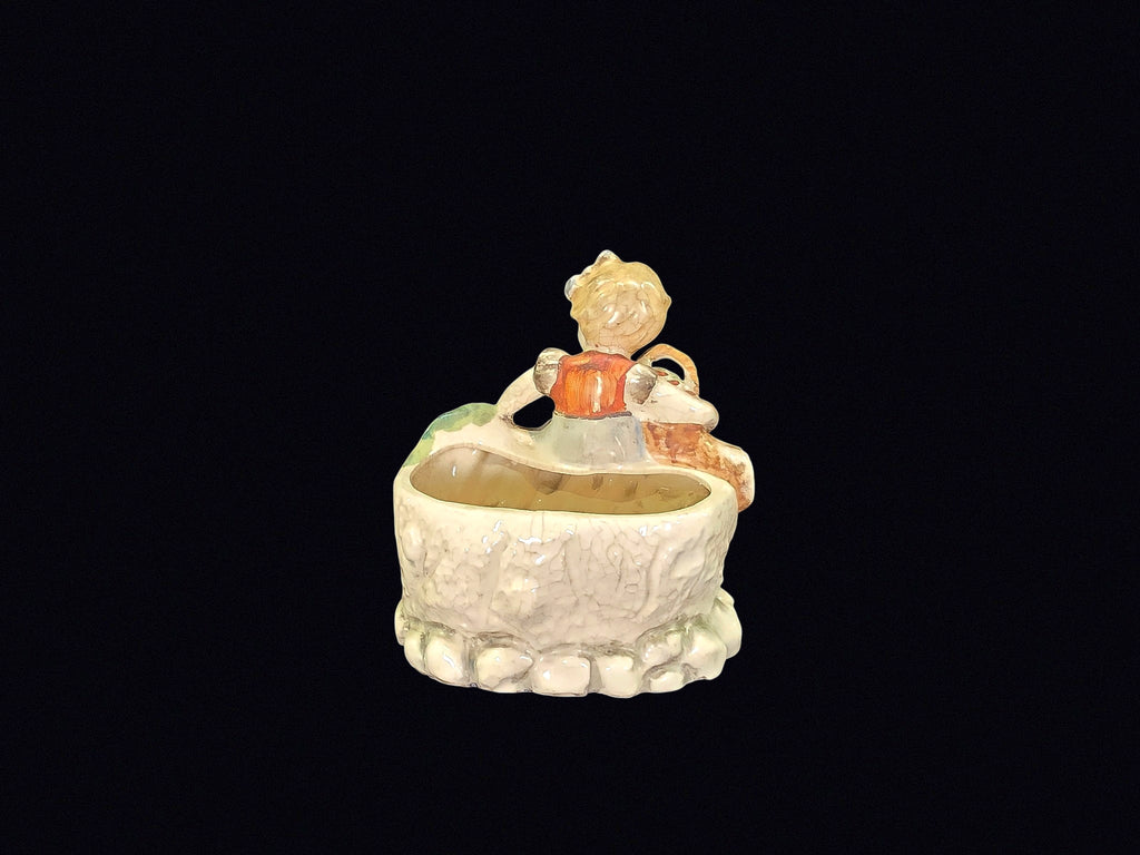 Japan Hummel-Style Girl Lamb Planter c1950s