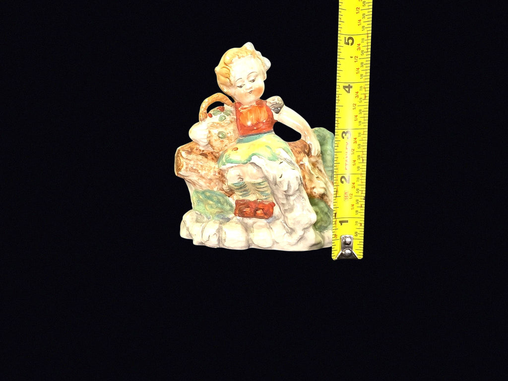 Japan Hummel-Style Girl Lamb Planter c1950s