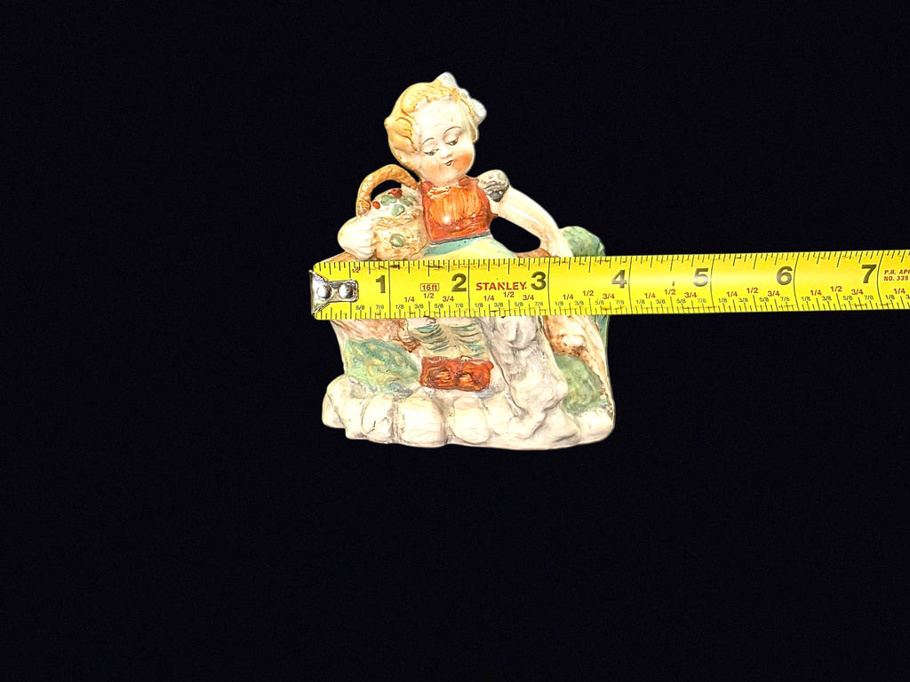 Japan Hummel-Style Girl Lamb Planter c1950s