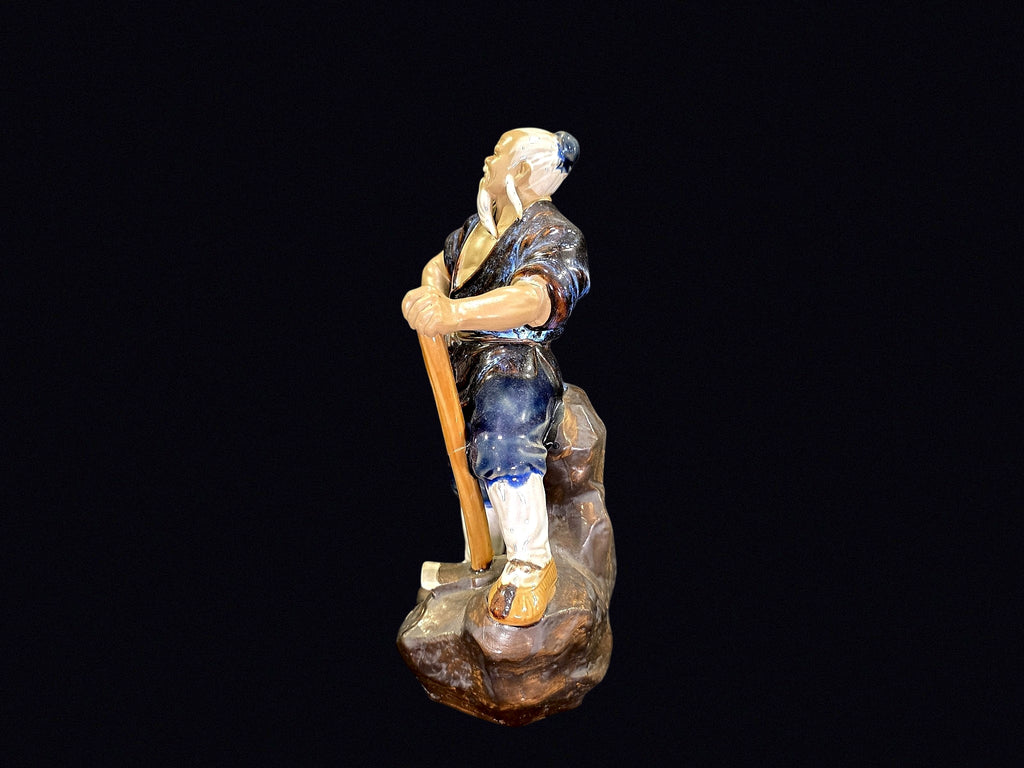 Shiwan Mudman Pottery Figure Elder w Axe c1970