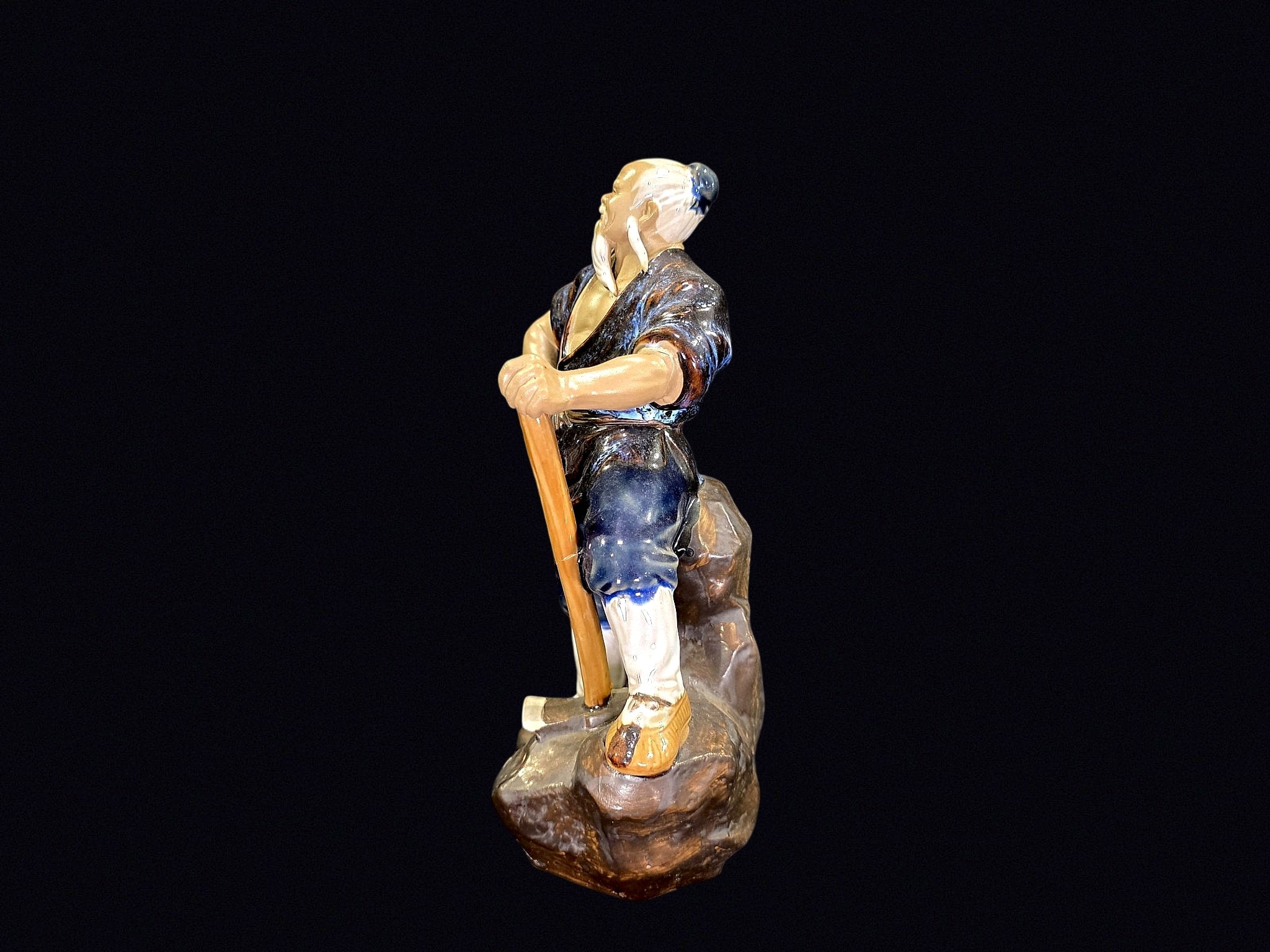 Shiwan Mudman Pottery Figure Elder w Axe c1970