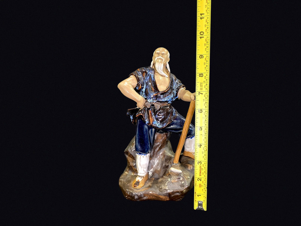 Shiwan Mudman Pottery Figure Elder w Axe c1970