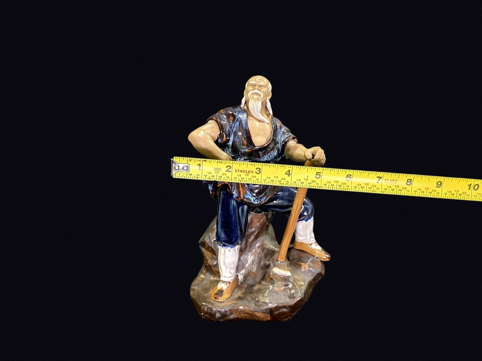 Shiwan Mudman Pottery Figure Elder w Axe c1970