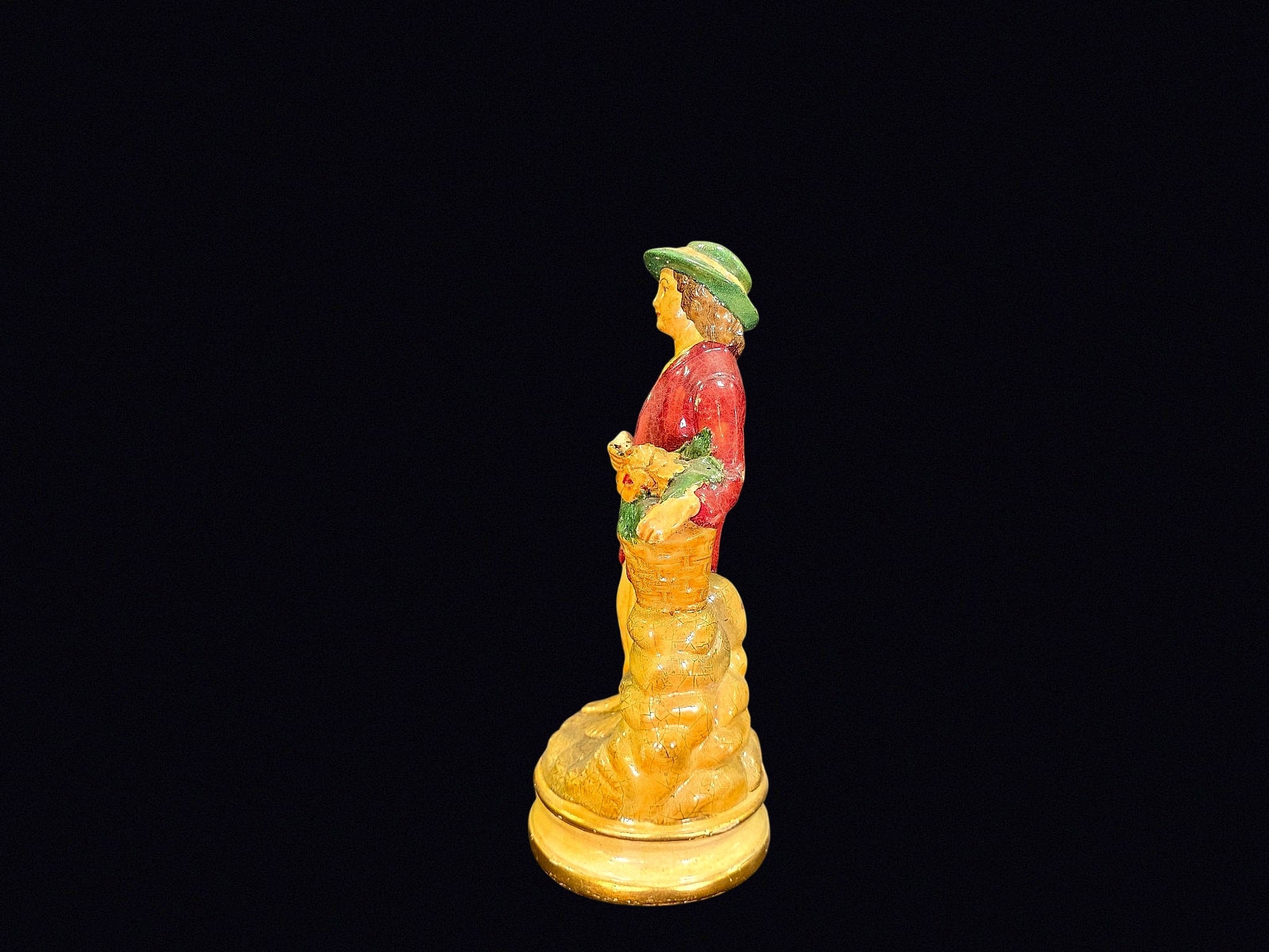 Chalkware Flower Seller Boy Figurine c1940s