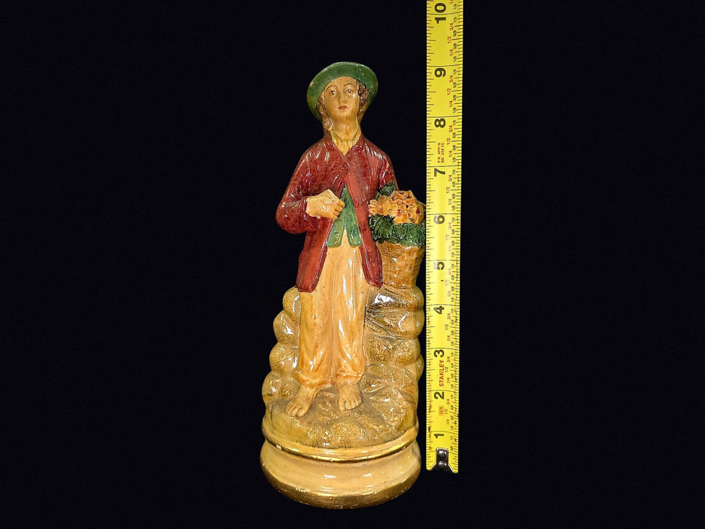 Chalkware Flower Seller Boy Figurine c1940s