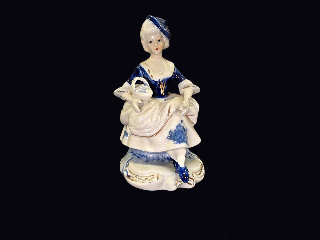Porcelain Colonial Lady Figurine Cobalt Blue