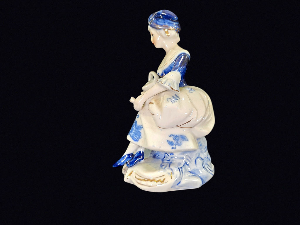Porcelain Colonial Lady Figurine Cobalt Blue