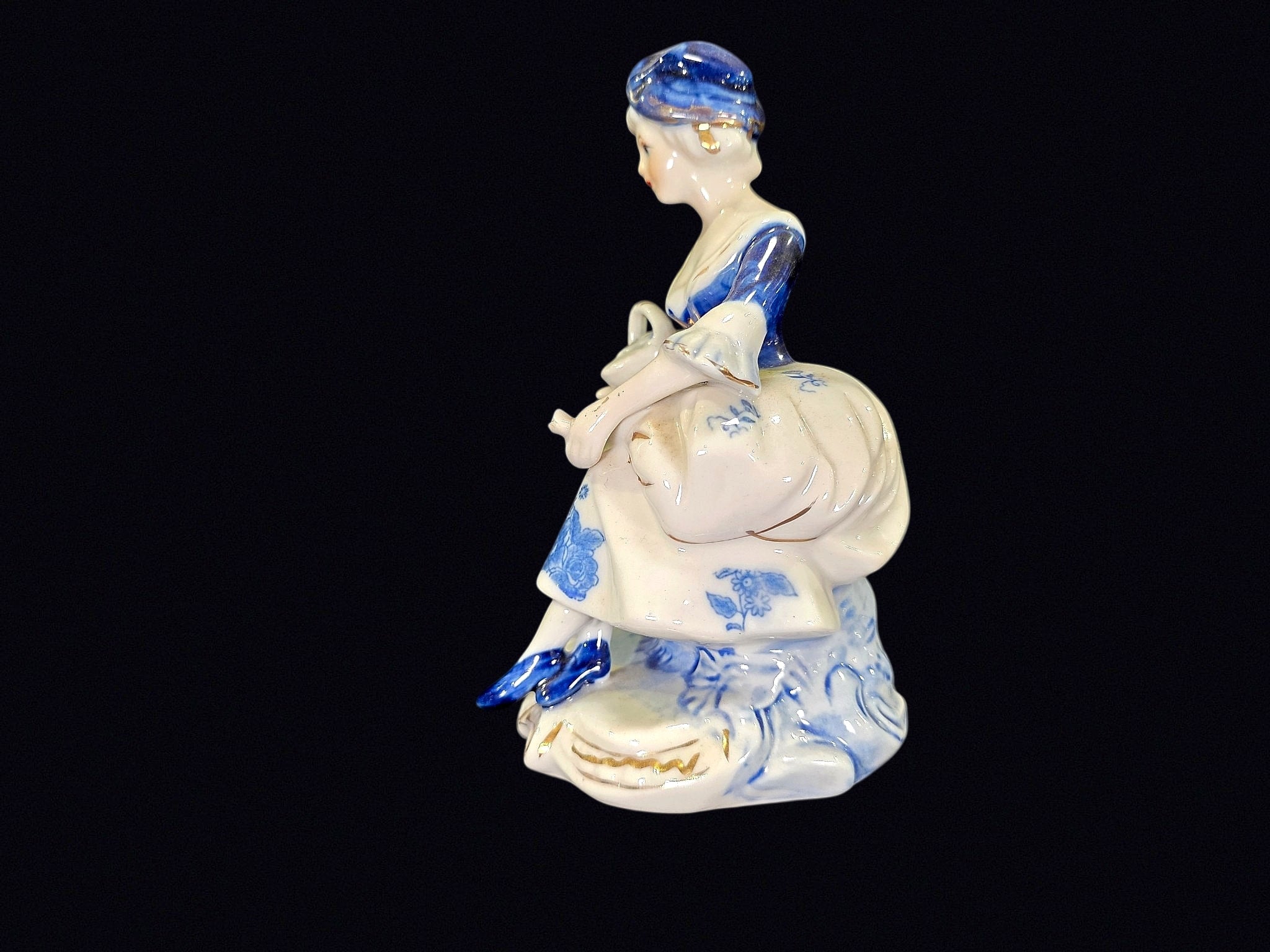 Porcelain Colonial Lady Figurine Cobalt Blue