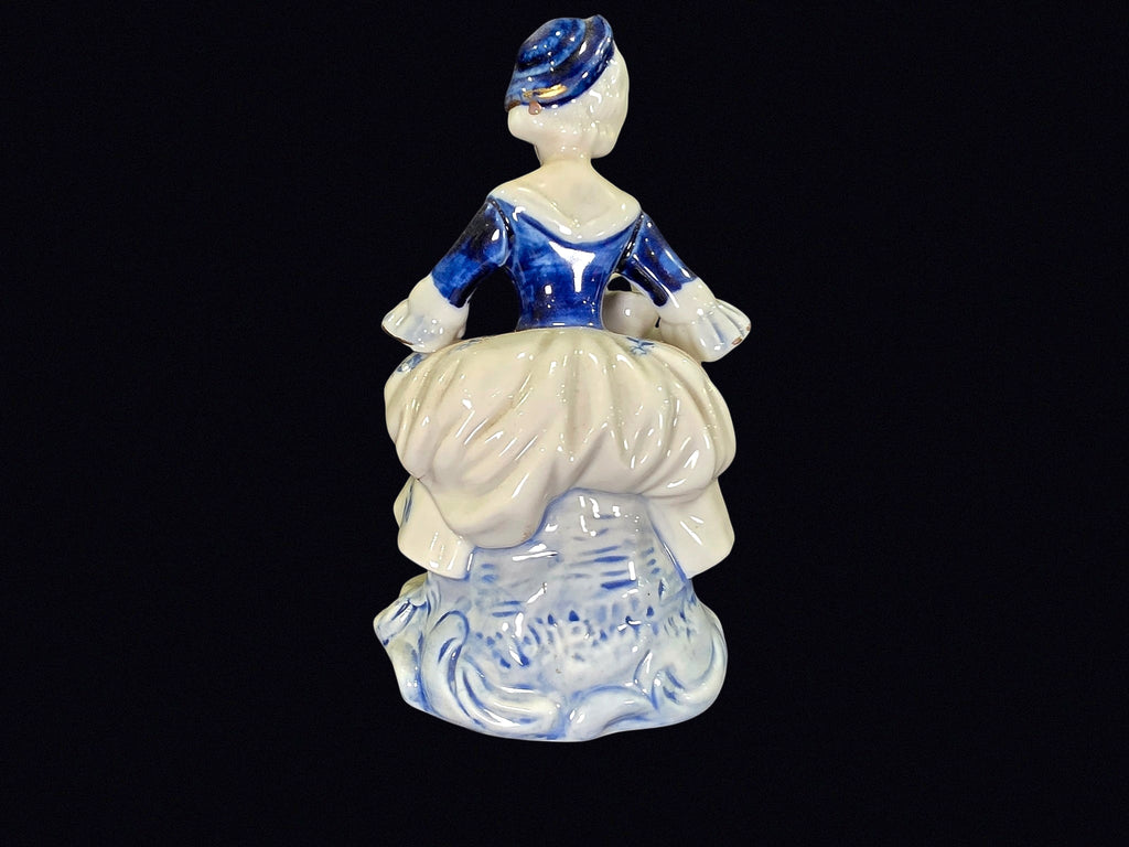 Porcelain Colonial Lady Figurine Cobalt Blue