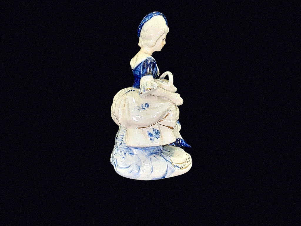 Porcelain Colonial Lady Figurine Cobalt Blue