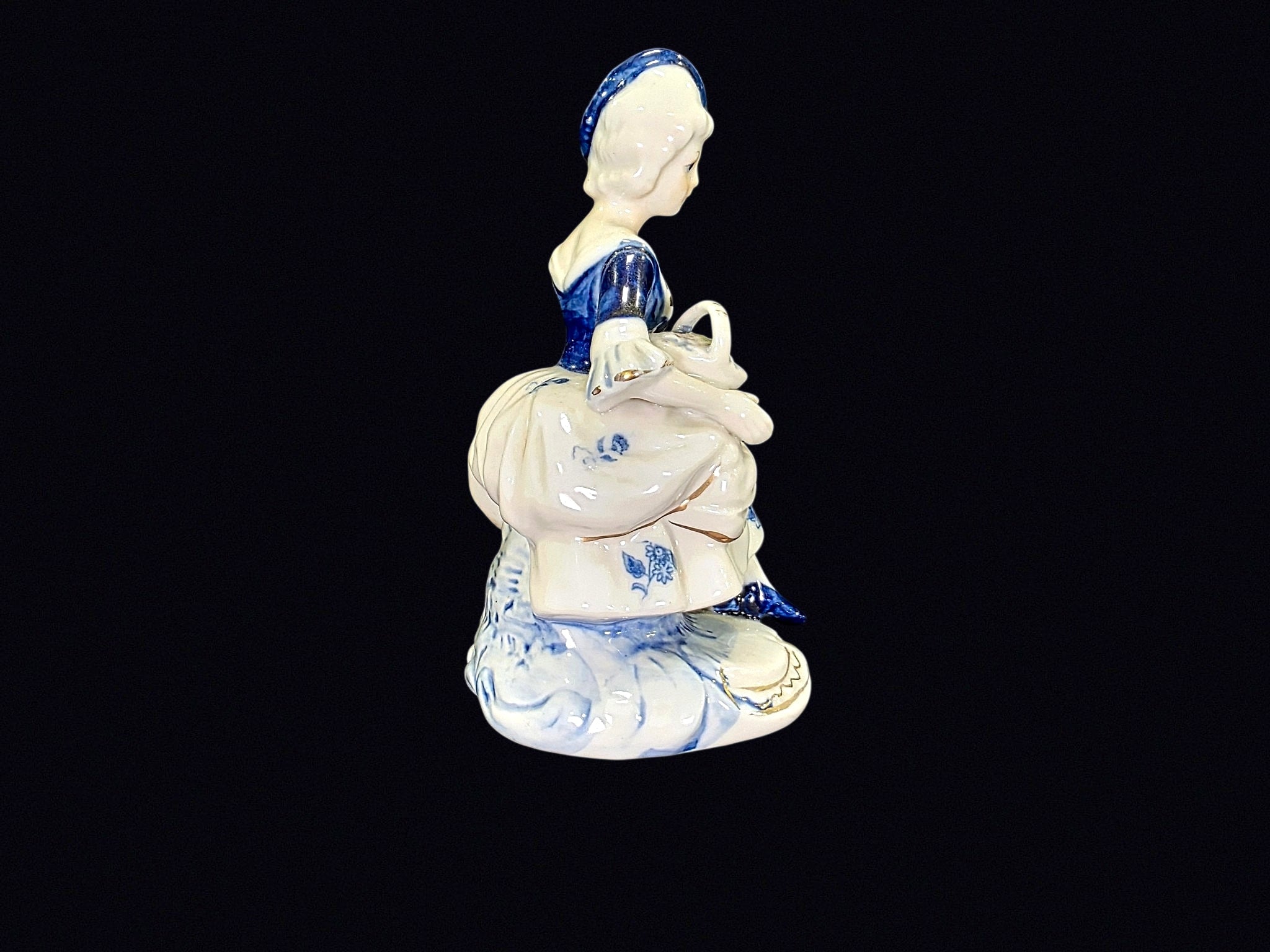 Porcelain Colonial Lady Figurine Cobalt Blue