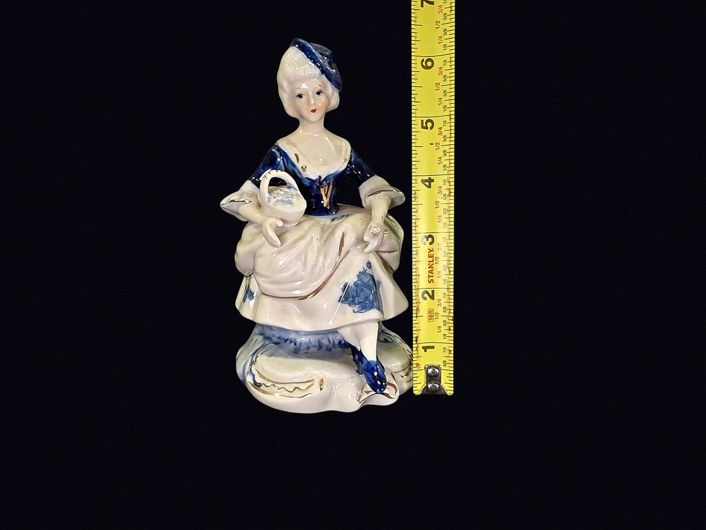 Porcelain Colonial Lady Figurine Cobalt Blue