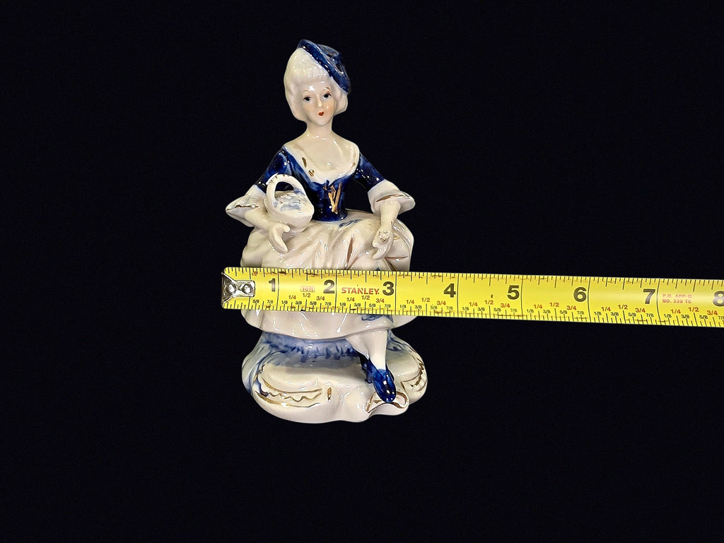 Porcelain Colonial Lady Figurine Cobalt Blue