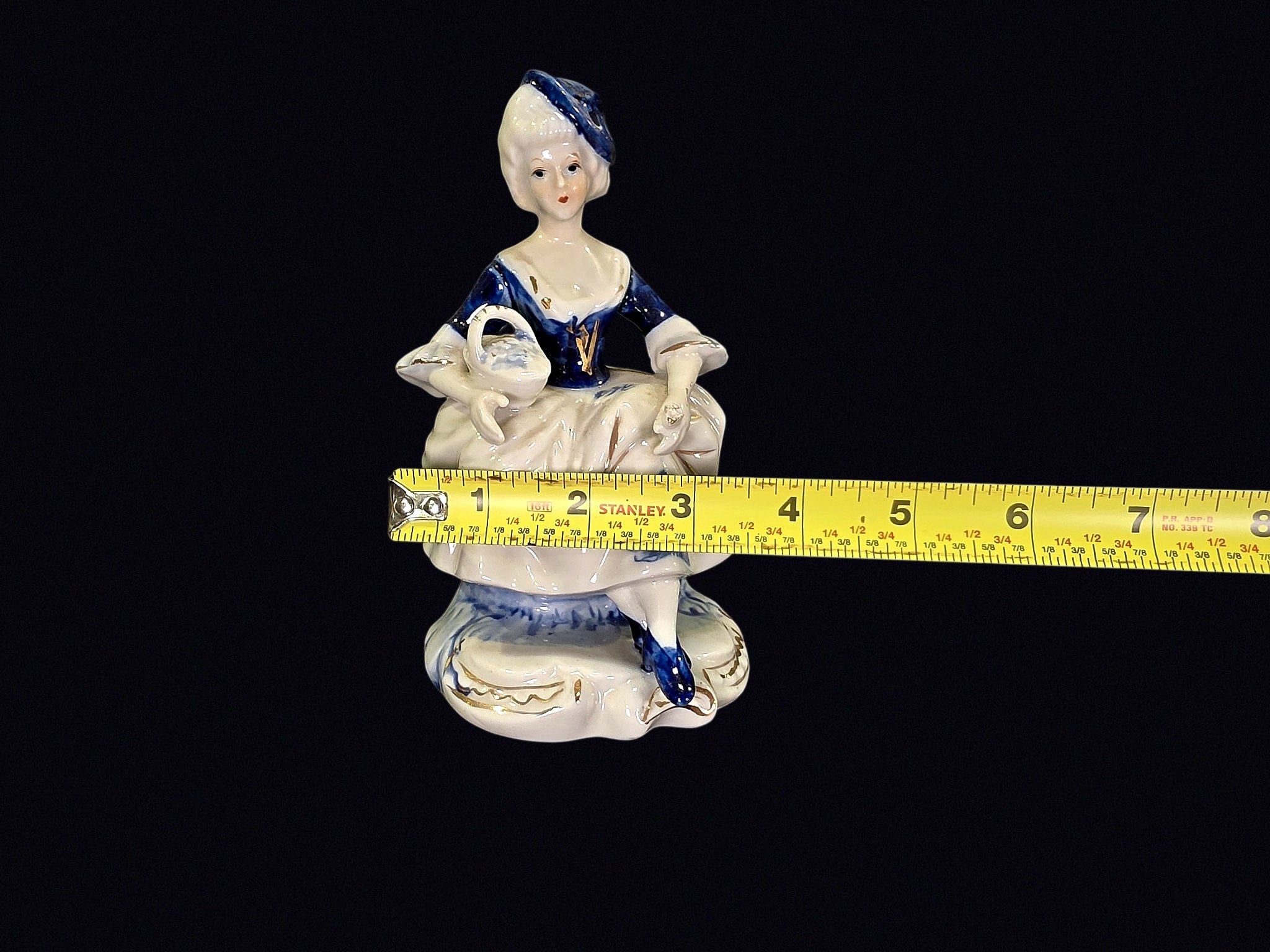Porcelain Colonial Lady Figurine Cobalt Blue