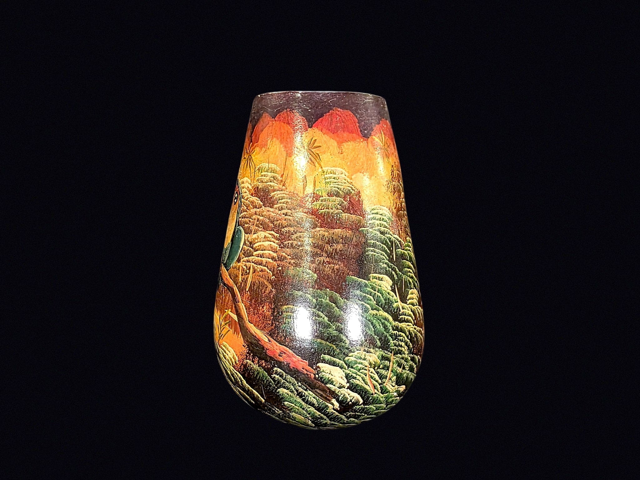 Hand Painted Toucan Macaw Lacquer Folk Art Vase