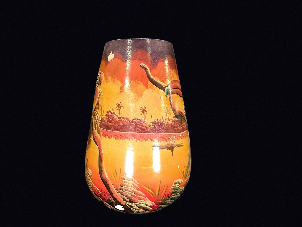 Hand Painted Toucan Macaw Lacquer Folk Art Vase