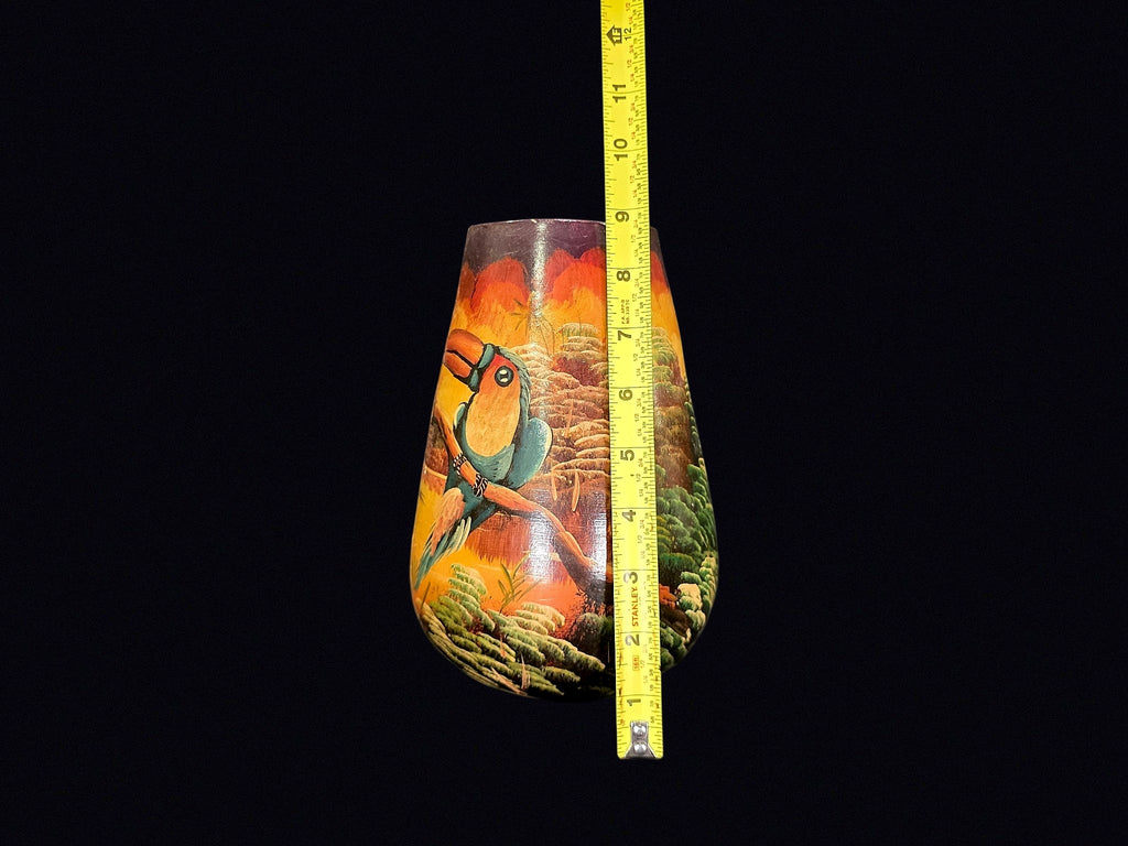 Hand Painted Toucan Macaw Lacquer Folk Art Vase