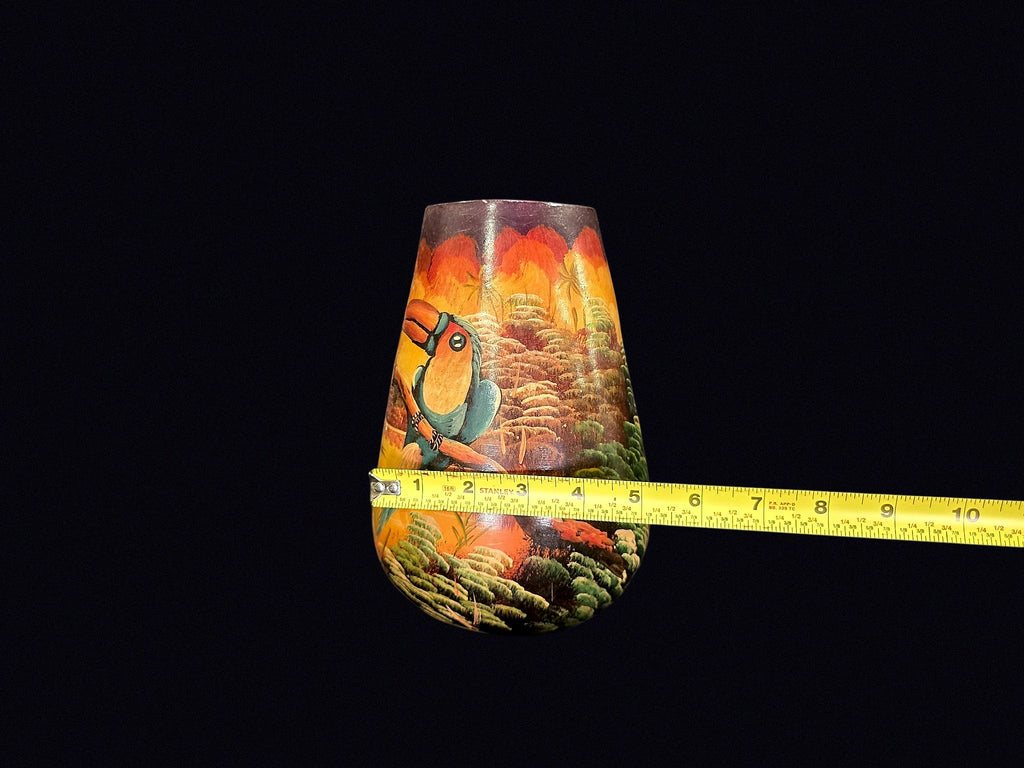 Hand Painted Toucan Macaw Lacquer Folk Art Vase