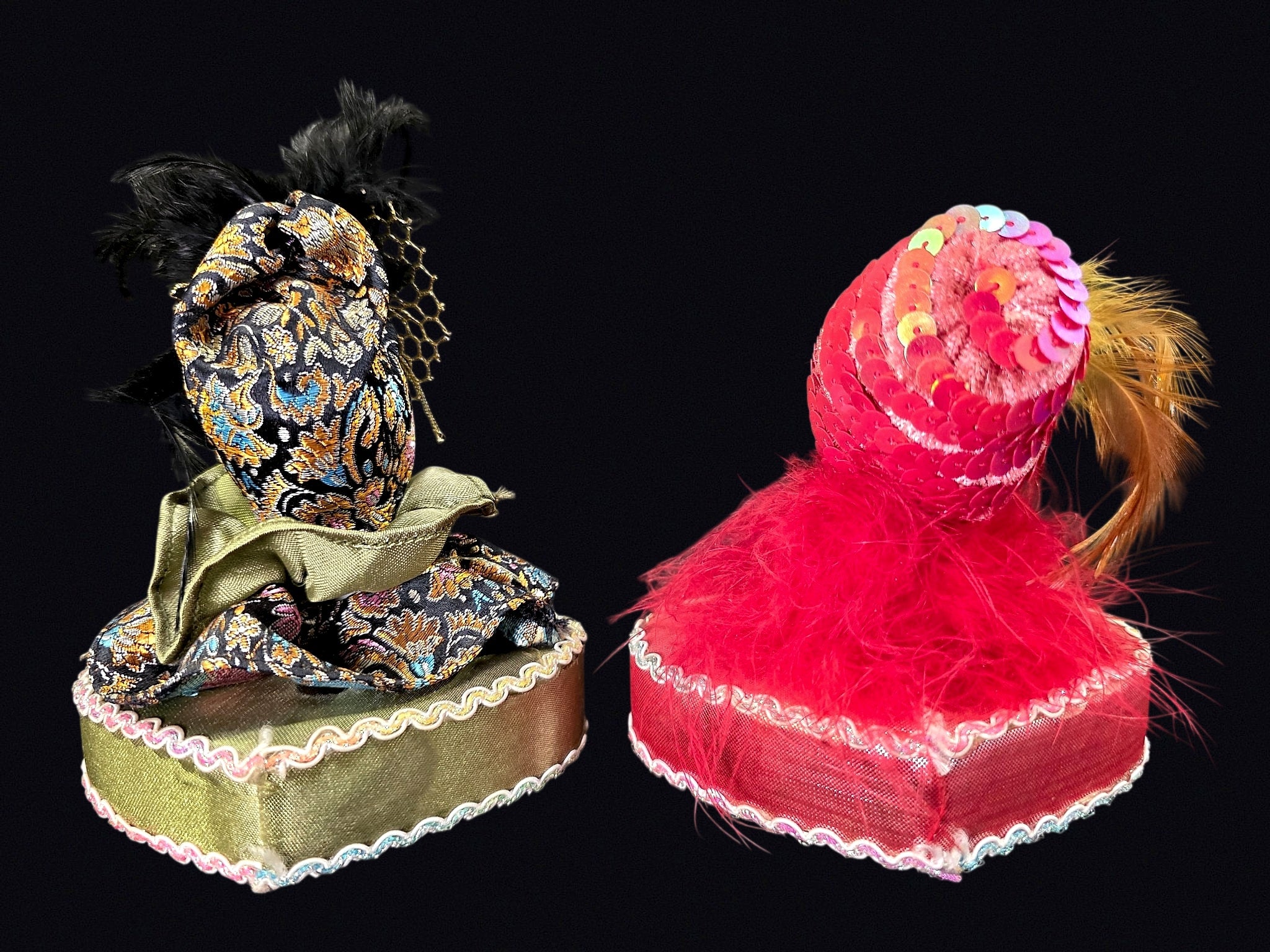 Mardi Gras Porcelain Face Trinket Boxes Pair