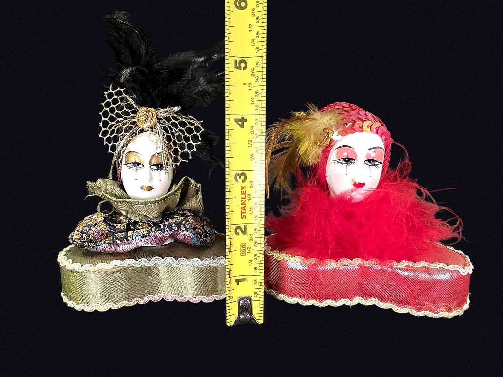 Mardi Gras Porcelain Face Trinket Boxes Pair