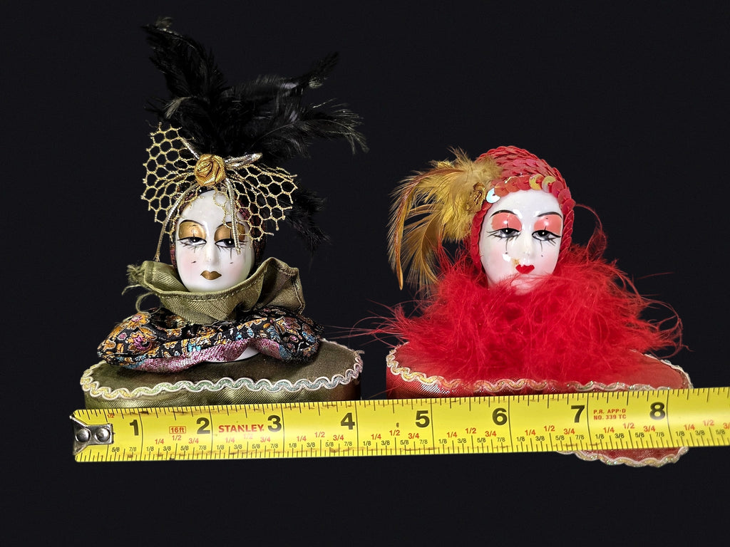 Mardi Gras Porcelain Face Trinket Boxes Pair