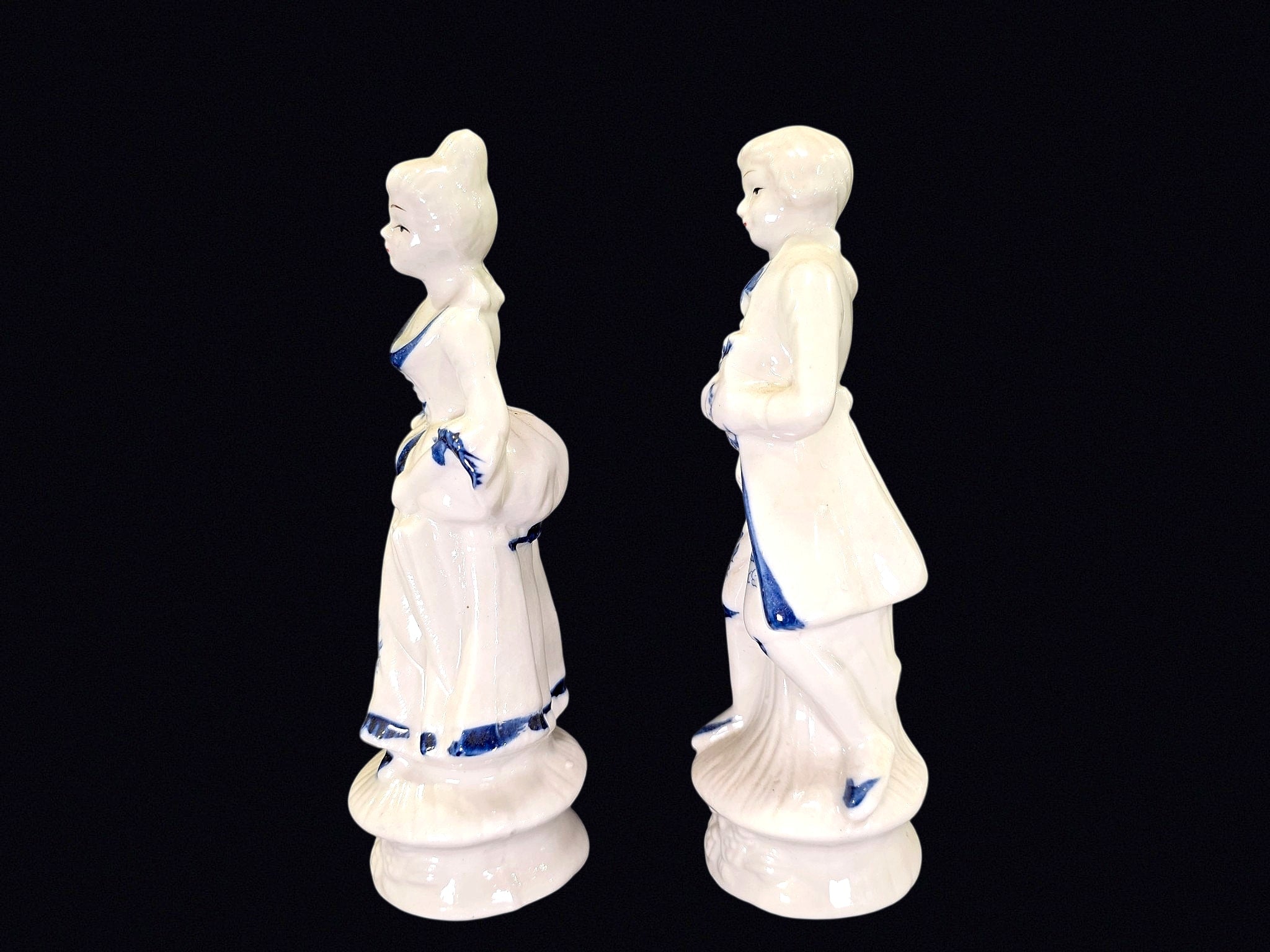 Blue White Porcelain Colonial Couple Figurines