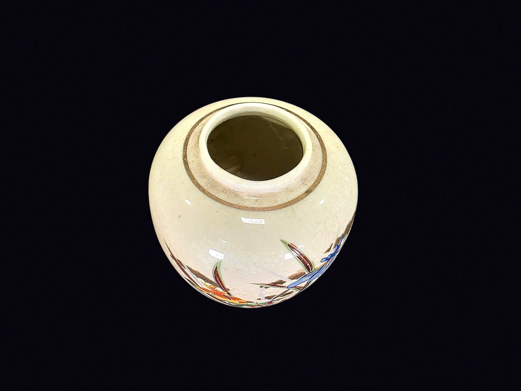 Yamahiro Toen Satsuma Crackle Iris Jar Showa