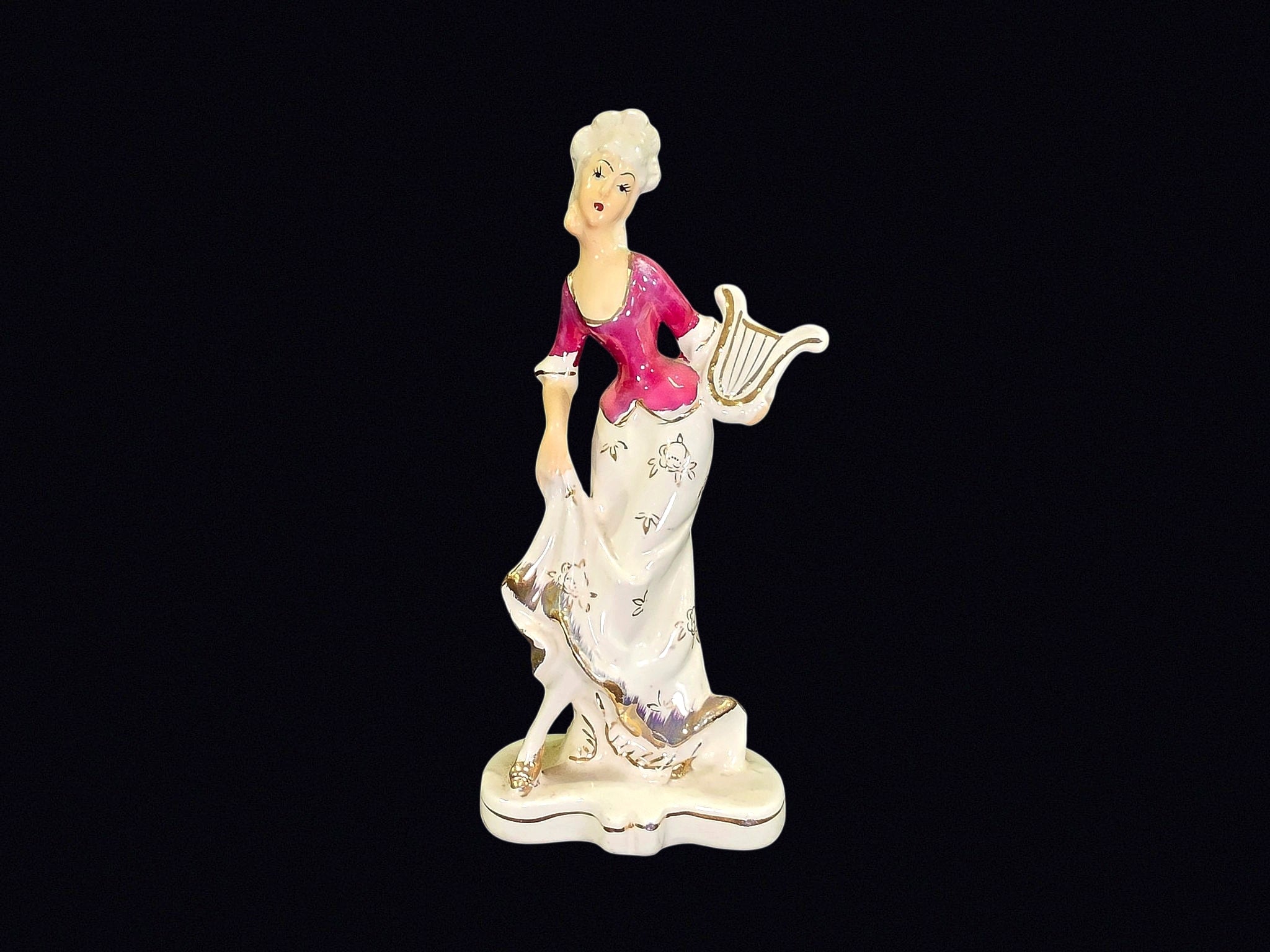 Porcelain Victorian Lady with Harp 1992