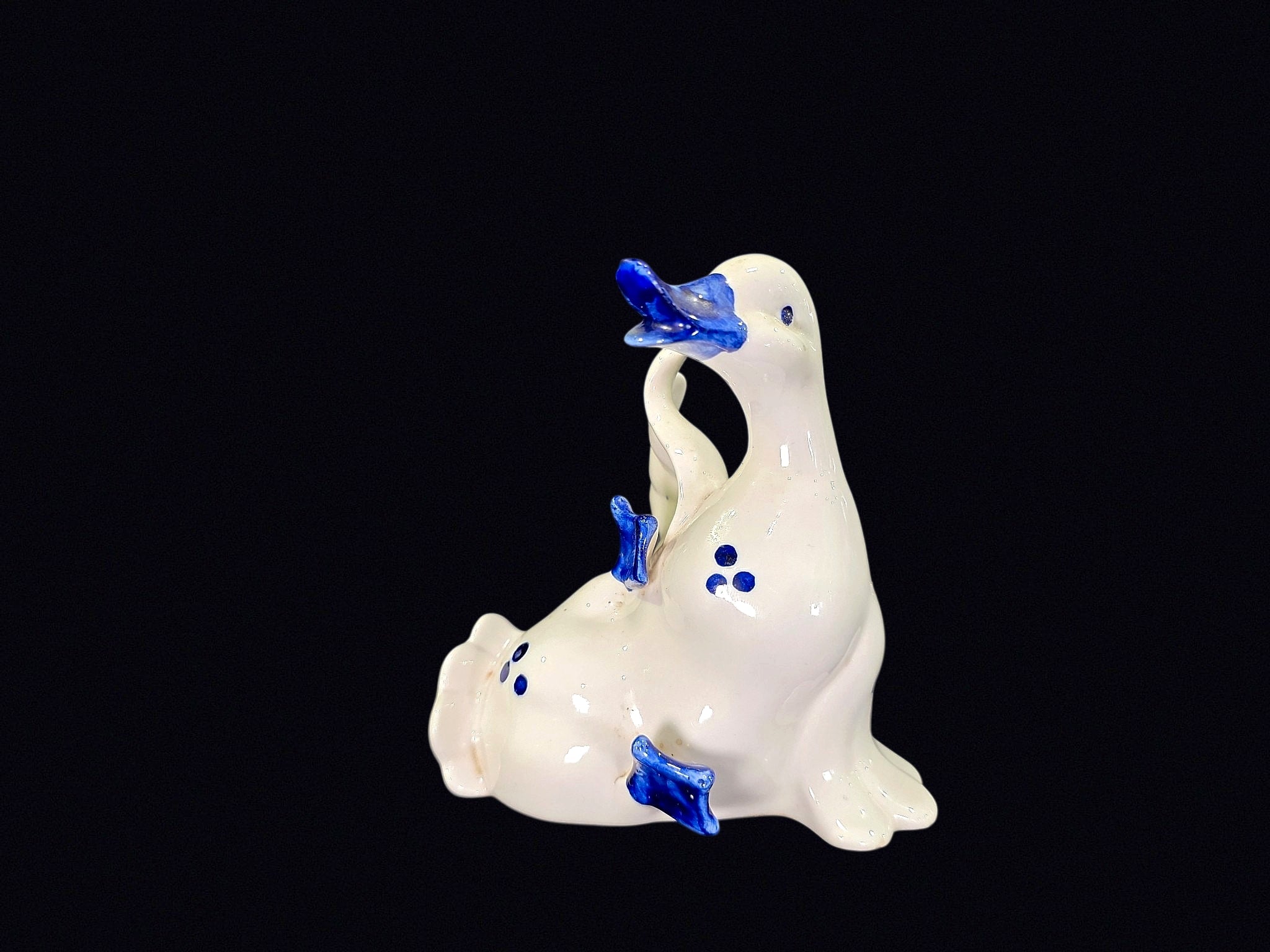 Delft Style Porcelain Goose Pair Figurine