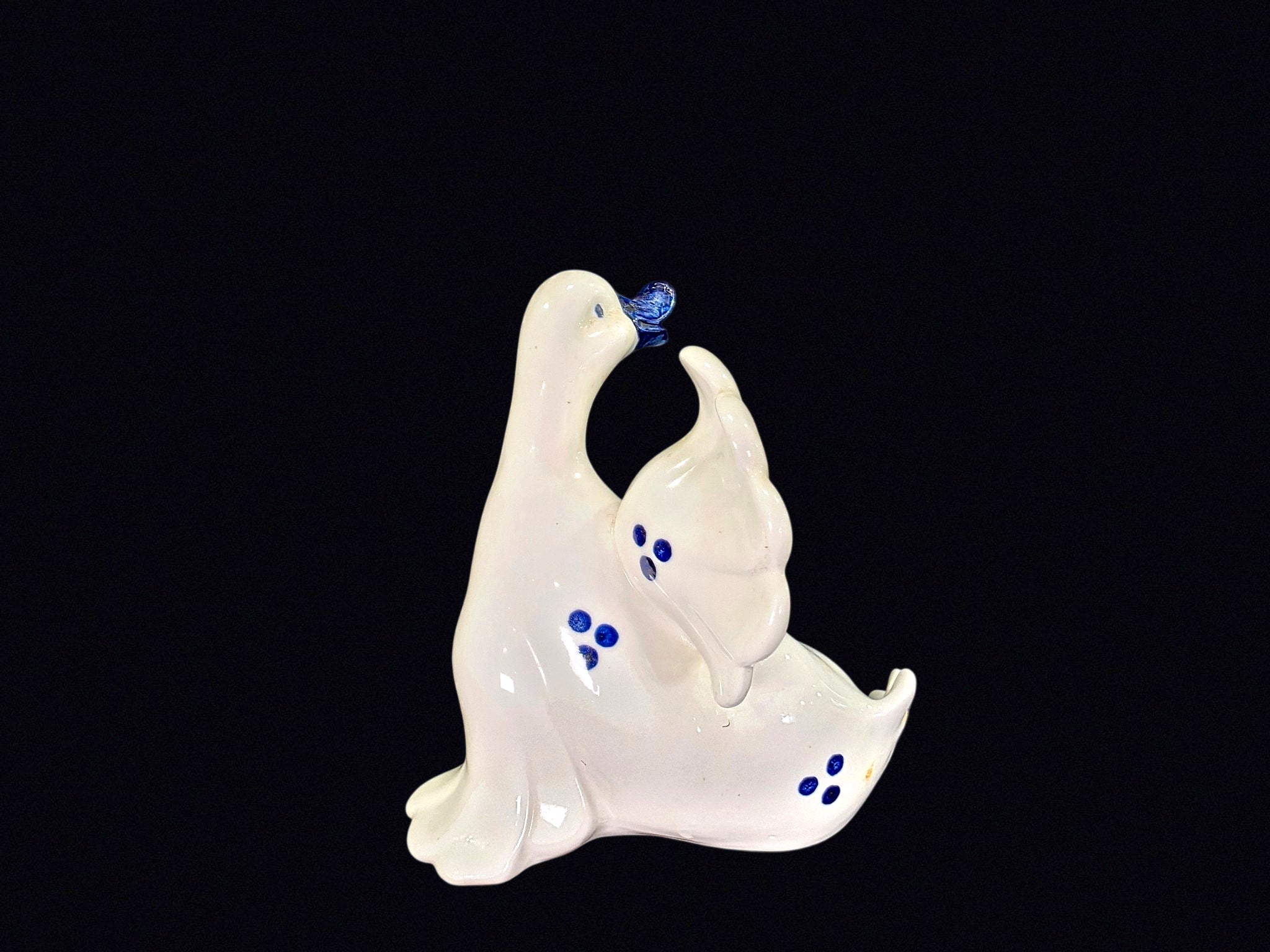 Delft Style Porcelain Goose Pair Figurine