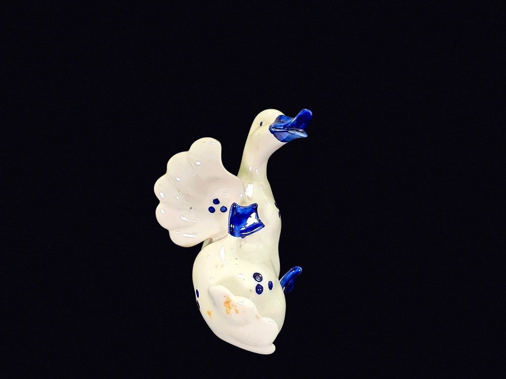 Delft Style Porcelain Goose Pair Figurine