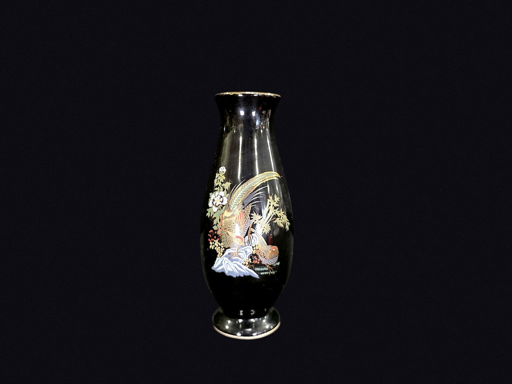 Chokin Style Porcelain Pheasant Bud Vase