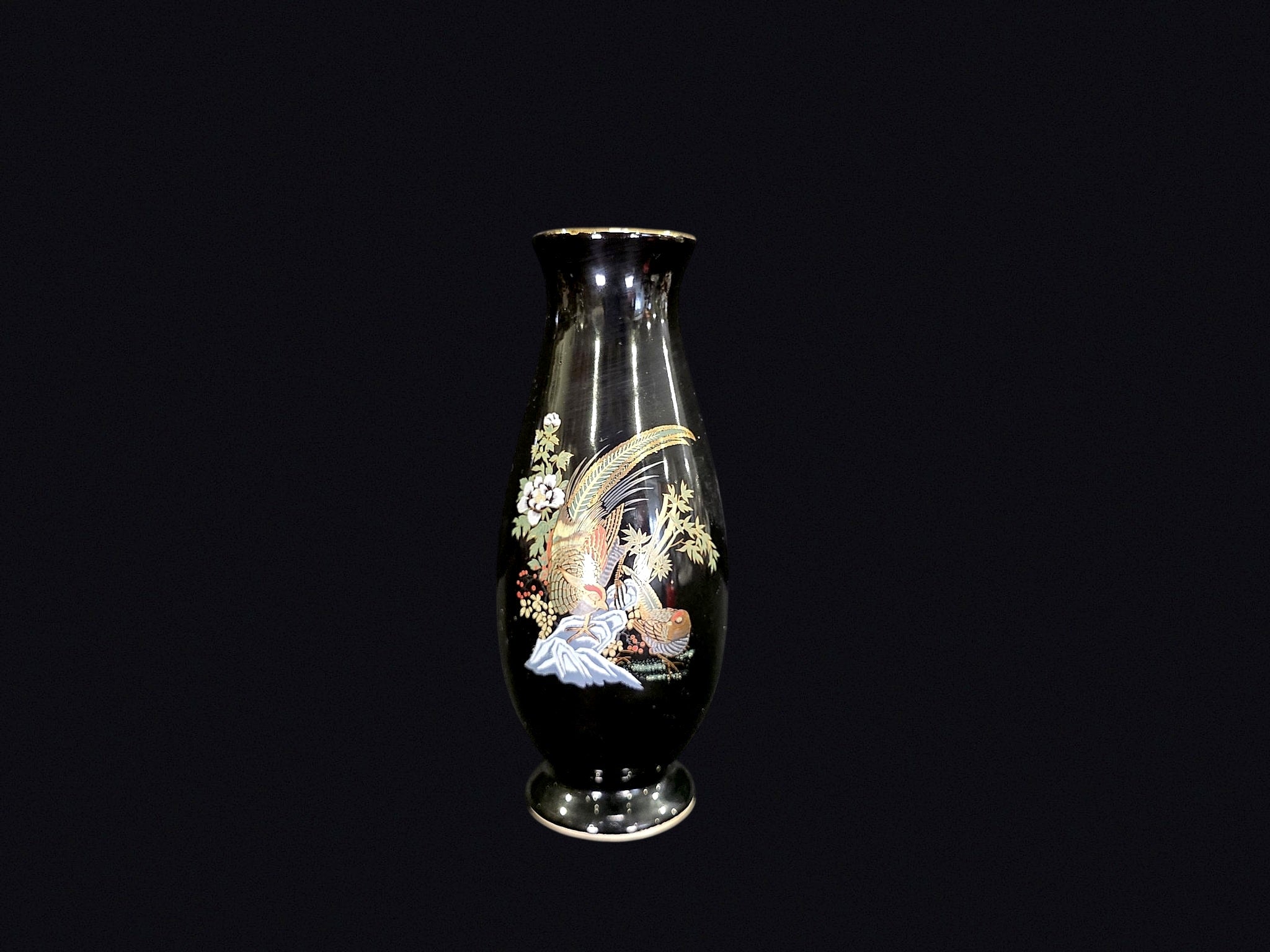 Chokin Style Porcelain Pheasant Bud Vase